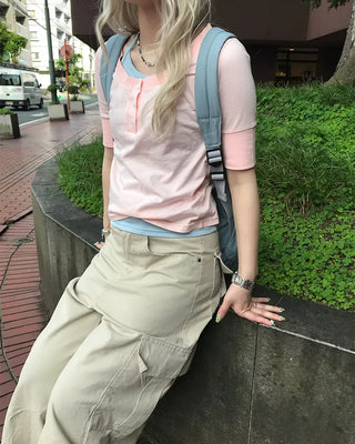 Henley Neck Layered T-Shirt