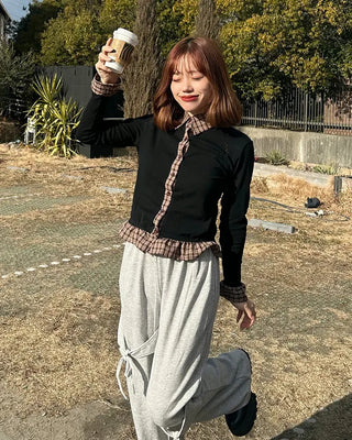 Checked frill cardigan