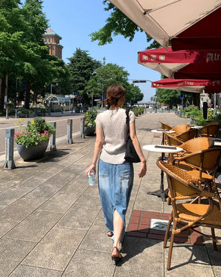 Side-string half-sleeve knit