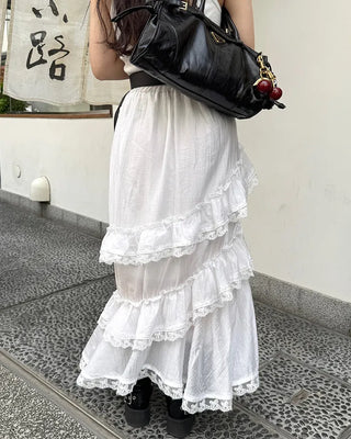 Tiered slit long skirt