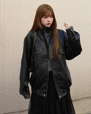High-neck leather jacket