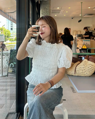 Smoked Frill Puff Blouse