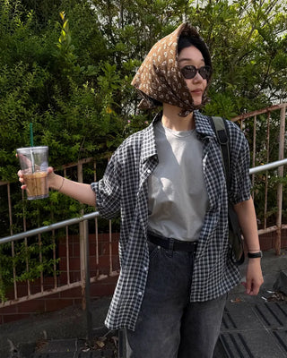 Modern check short-sleeved shirt