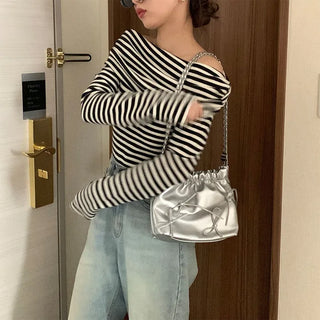 Striped off-shoulder knit