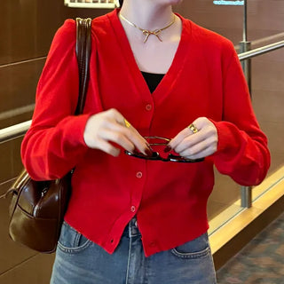 V-neck knit cardigan