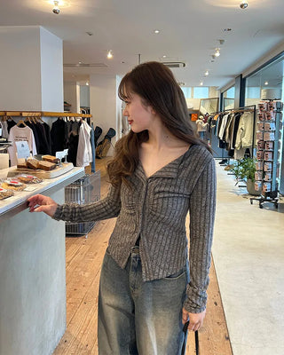 Slim Rib Shirring Cardigan