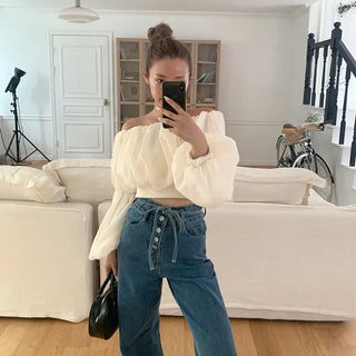 Balloon cropped blouse