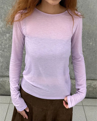 Round neck sheer long sleeve