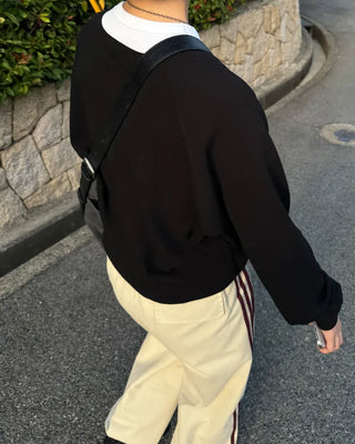 Waffle V-neck sweatshirt