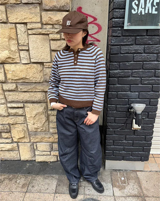 Striped Henley Neck Knit