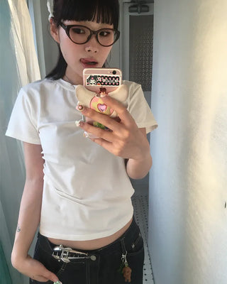 Unique pintuck semi-cropped French T-shirt