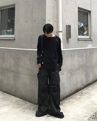 Side-button long-sleeved cut and sew