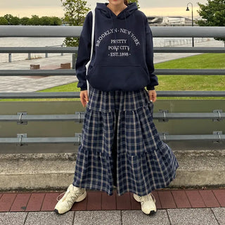 Checked long skirt