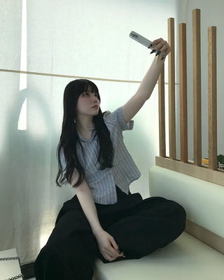 Striped short-sleeved shirt