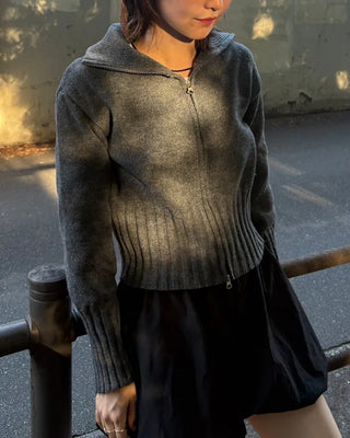 Double-zip ribbed knit top