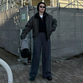 Ribbed wide brushed pants