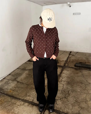 Polka Dot Round Neck Cardigan