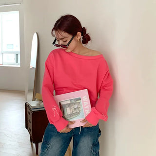 Sleeve Ribbon Off-Shoulder Sweatshirt