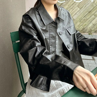 Casual short leather jacket