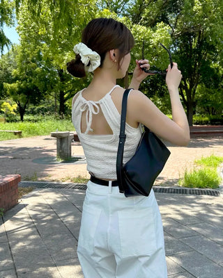 Knit halter neck gathered camisole
