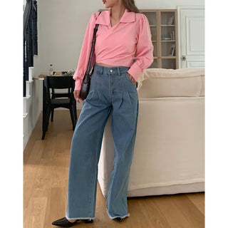 Big collar wrap blouse