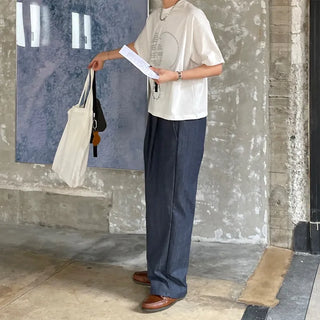 One-tuck easy denim pants