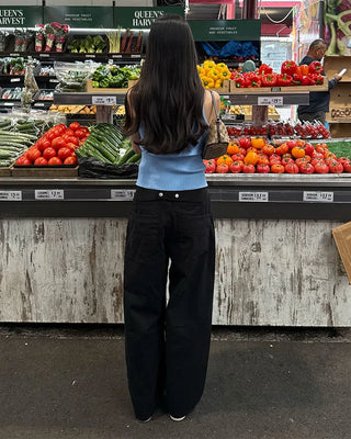Back snap cotton wide pants