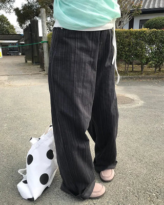Striped wide-leg denim pants