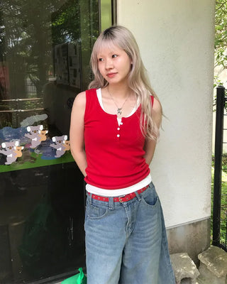 Henley neck button camisole