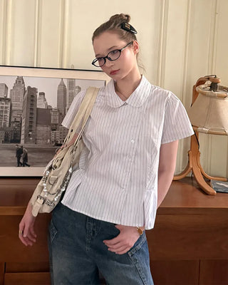 Striped pintuck shirt blouse