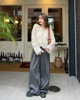 V-neck lace sheer cardigan