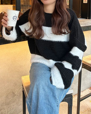Striped fur crop knit
