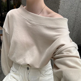One-shoulder cropped sweatshirt