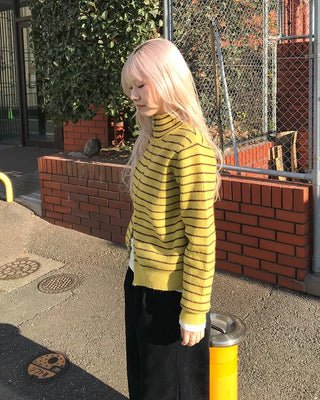 Striped knit zip-up