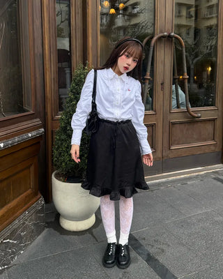Flower frill midi skirt