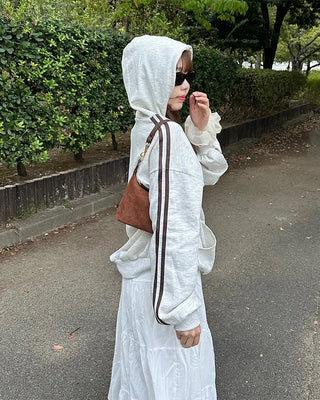 Half-zip line sleeve oversized hoodie