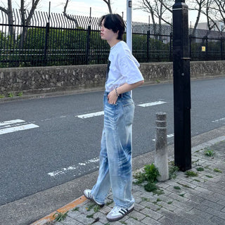 (Unisex) Washed Wide Denim Pants