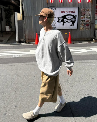 Henley neck sweatshirt