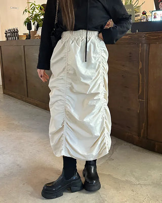 Banded Shirring Midi Skirt