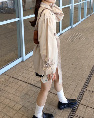 Double-breasted half trench coat