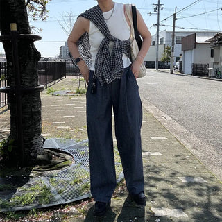 One-tuck easy denim pants