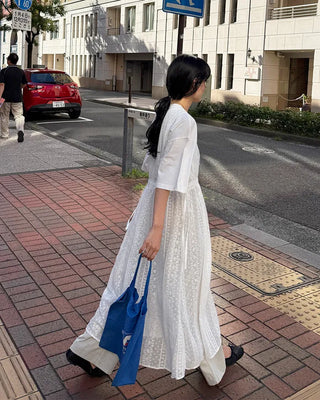 Button lace long dress