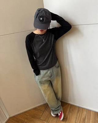 Striped long-sleeved T-shirt