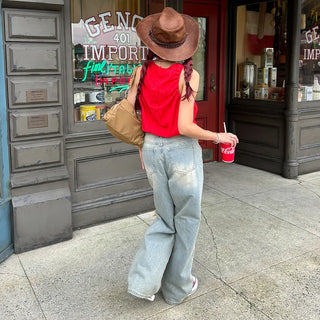 Vintage wide-leg denim pants