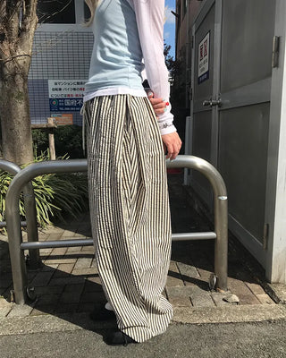 Striped pants with string waistband