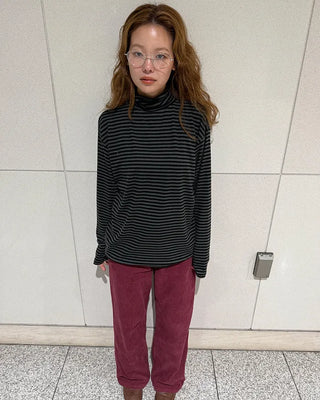 Turtleneck striped long-sleeve T-shirt