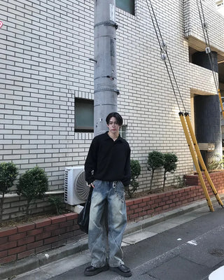Oil-washed denim pants