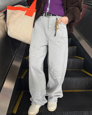 Flower embroidered wide-leg pants