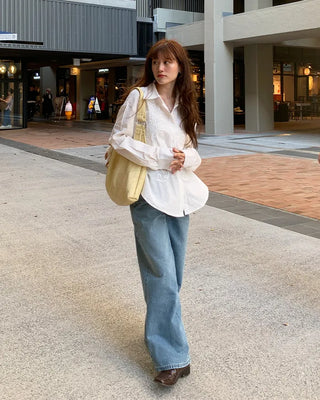 Asymmetrical wide-leg denim pants