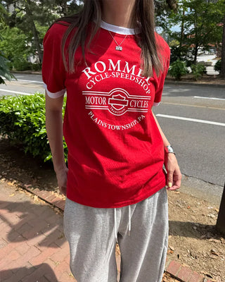 Ringer lettering half T-shirt